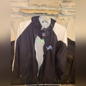 NEW NFL Black Long Sleeve Detroit Lions Hooded Windbreaker Jacket Men Size Large